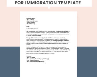 Gute Laune Charakter Brief Einwanderungsvorlage Referenzschreiben USCIS Zeichen Statement Printable Bearbeitbare PDF Unterstützung für Word-Einwanderung