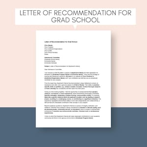 Carta de recomendación para la escuela de posgrado Plantilla de carta de recomendación Carta editable Plantilla de referencia académica Carta de la escuela de posgrado