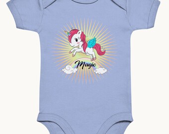 Unicorn Magic - Baby Bodysuite, hermoso e inspirador diseño de unicornio en el cuerpo del bebé para los recién llegados mágicos. Producción DE