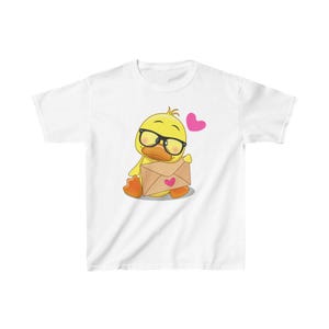 Kids T-Shirt, Duck with Love Letter Design, Children's Cute Animal Tee, Toddler Playful Cotton Shirt, Unisex Fit, Birthday Gift