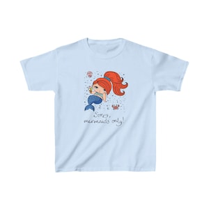 Dziecięcy T-shirt z krótkim rękawem - Zabawna rudowłosa syrenka z napisem „Przepraszam, tylko syreny!” Design, idealna bawełniana koszulka dla małych dzieci i dzieci
