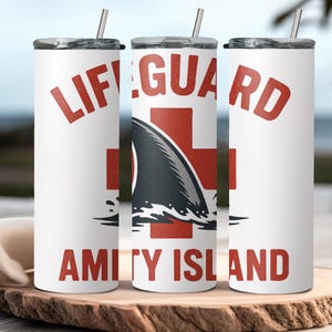 Amity Island, JAWS inspired, 20oz stainless steel reusable tumbler with lid and straw
