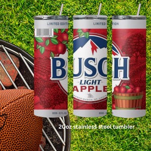 Busch Light Apple, Limited Edition  beer can inspired 20oz stainless steel reusable tumbler with lid and straw