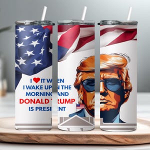 Trump, President, 45, 47 20oz stainless steel reusable tumbler with lid and straw