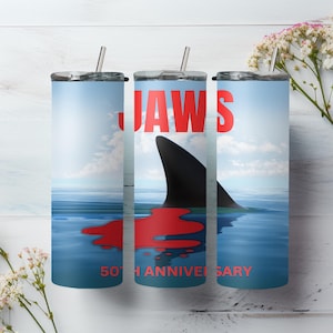 JAWS 50th anniversary 20oz stainless steel tumbler with lid and straw