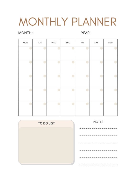 Monthly Planner Template - Printable