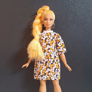Orange and Purple Geometric 3/4 sleeve Shift Dress