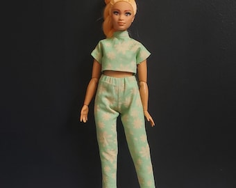 Ensemble pantalon à fleurs vert menthe et rose