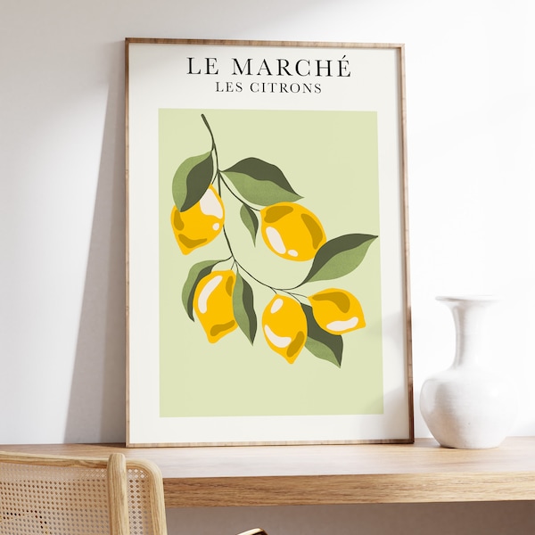Fruit Market Print, Fruit Poster, Botanical Gallery Wall Art, Lemons Print, Kitchen Decor, Lemons Poster