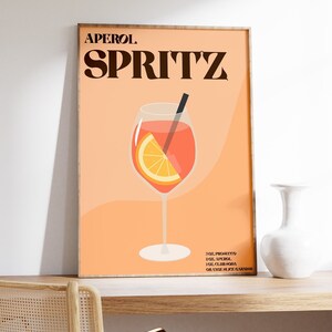 Aperol Spritz Cocktail Print, Kitchen Poster, Orange Minimalist Retro Digital Art,Bar Cart Decor,Digital Download, Aperol Spritz Poster