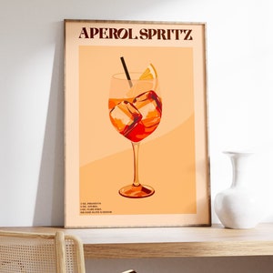Aperol Spritz Cocktail Print, Kitchen Poster, Orange Minimalist Retro Digital Art,Bar Cart Decor,Digital Download, Aperol Spritz Poster