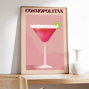 Cosmopolitan Poster, Cocktail Poster, Cocktail Wandkunst, Cocktail Poster, Cocktail Cosmopolitan Poster, Buntes Minimalistisches Poster, Cosmo