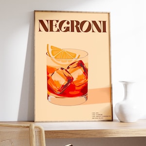 Negroni Poster, Cocktail Poster, Cocktail Wandkunst, Cocktail Poster, Cocktail Negroni Poster, farbenfroher minimalistischer Negroni Cocktail, Druck