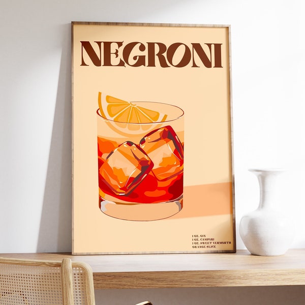 Negroni Poster, Cocktail Poster, Cocktail Wall art, Cocktail Poster, Cocktail Negroni Poster, Colorful Minimalist Negroni Cocktail, Print