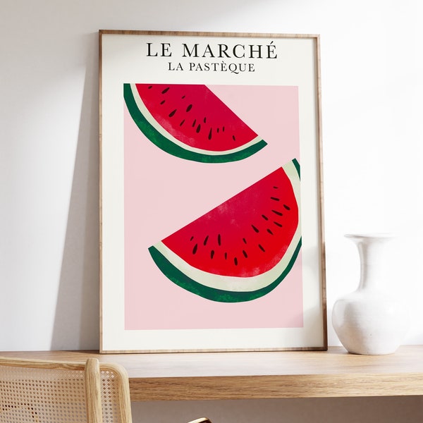 Impression du marché aux fruits, Affiche de fruits, Galerie botanique Art mural, Impression pastèque, Décoration cuisine, Affiche pastèque