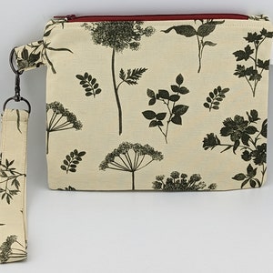 Bolso de mano grande de tela con estampado de plantas color crema y salvia Cottagecore con correa