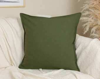 Housse de coussin en lin vert mousse, housses de coussin en lin vert mousse (toutes les tailles)