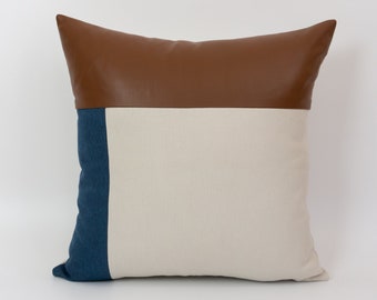 Minimalist Cushion Cover, Navy Blue Linen Pillow Cover, Cream Linen Cushion Cover,Brown Suede Leather Pillow Cover 18x18 Inches / 45x45cm