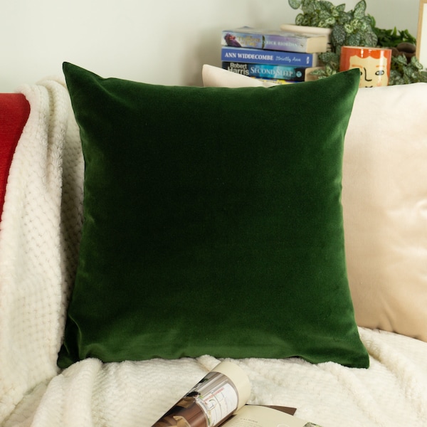 Funda de almohada verde oscuro de terciopelo, funda de cojín verde oscuro de terciopelo, funda de almohada verde (todos los tamaños)