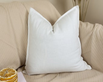 Natural Washed Cotton Linen White Pillow Cover, White Linen Pillowcase (Any Custom Size)