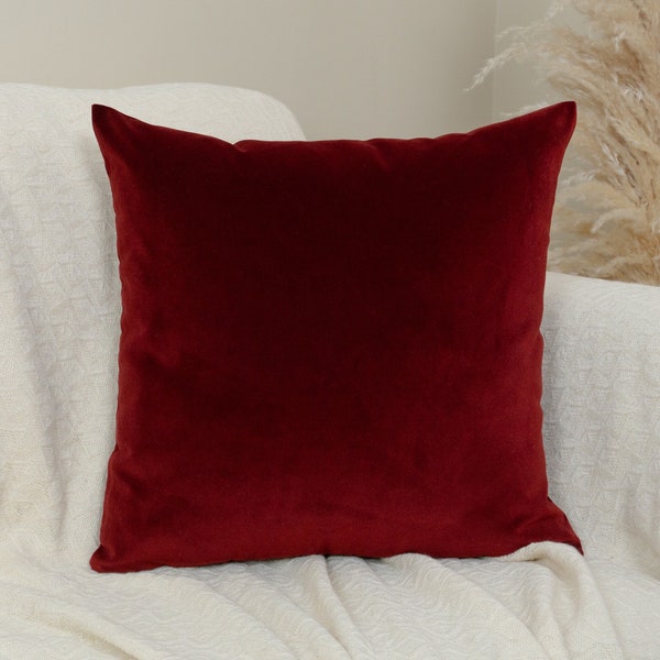 Cotton Velvet Wine Red Pillow Cover, Wine Red Lumbar Cushion-Pillow Covers, Christmas Decor Pillow  (All Sizes)