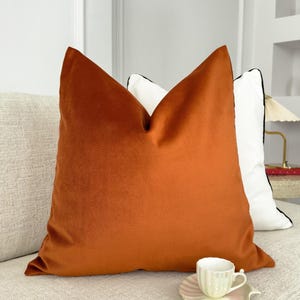 Velvet Terracotta Cushion Cover Rust Flanged Sofa Cushion Soft Cotton Velvet Lumbar Cushion for Couch or Bed
