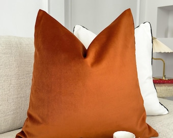 Velvet Terracotta Cushion Cover Rust Flanged Sofa Cushion Soft Cotton Velvet Lumbar Cushion for Couch or Bed