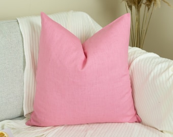 Natural Washed Linen Pink Pillow - Cushion Cover, Washed Linen Pink Pillowcase, (Any Custom Size)