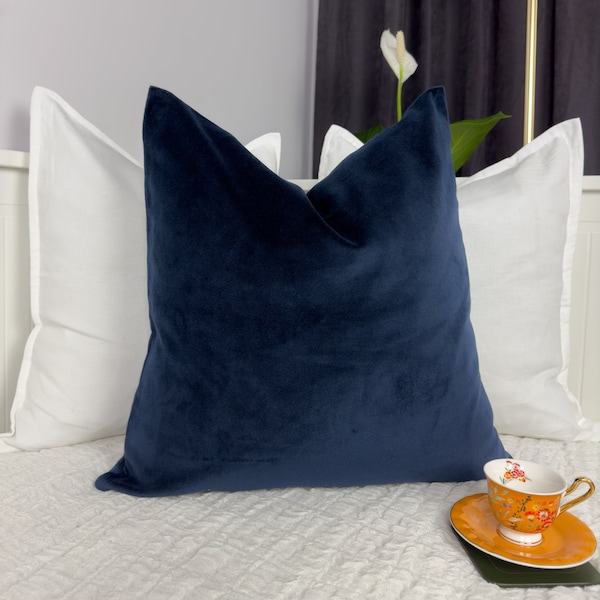 Luxury Velvet Dark Blue Pillow Cover, Velvet Navy Blue Cushion Cover, Darker Blue Velvet Throw Pillows (All Sizes)