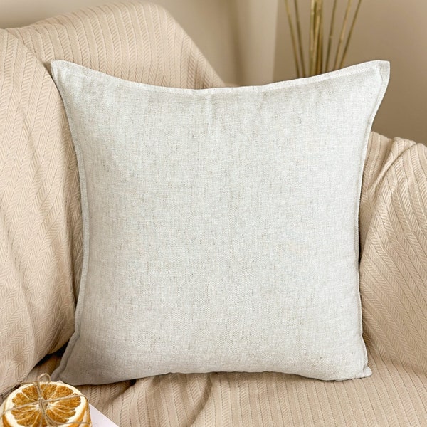 Cotton Linen Beige Cushion-Pillow Cover, Natural Linen Ivory Throw Cushion Cover (Any Custom Size)