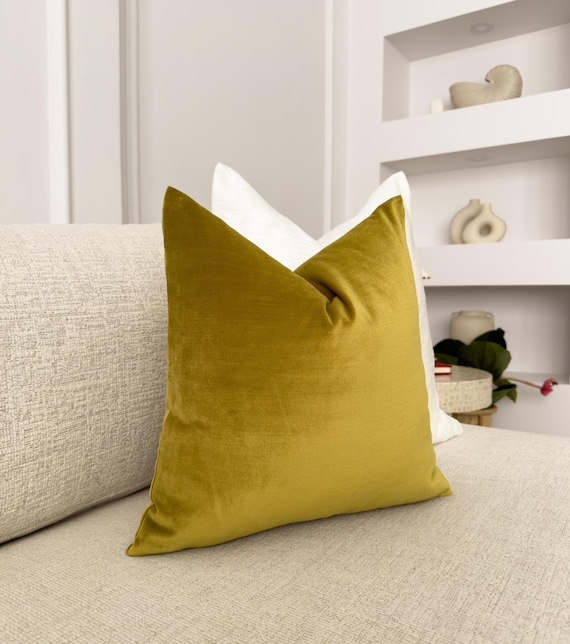 Samt Golden Olive Kissenbezug Senf Sofakissen Weicher Baumwollsamt Dekokissen für Couch oder Bett