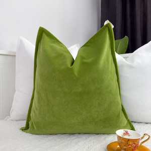 Luxury Velvet Apple Green Pillow Cover, Grass Green Cushion Cover, Apple Green Pillowcase (All Sizes)