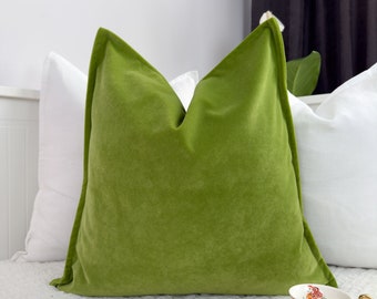 Luxury Velvet Apple Green Pillow Cover, Grass Green Cushion Cover, Apple Green Pillowcase (All Sizes)