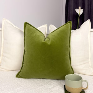 Velvet Moss Green Cushion Cover Decorative Green Throw Pillow Cover (All Sizes)