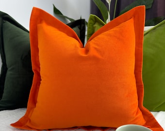Velvet Orange Cushion Cover Oxford Style Flanged Cushion Orange Pillow Cover Decorative Pillow Cover