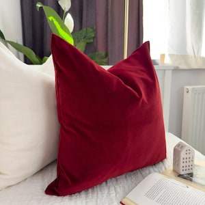 Cotton Velvet Wine Red Pillow Cover, Wine Red Lumbar Cushion-Pillow Covers, Christmas Decor Pillow  (All Sizes)