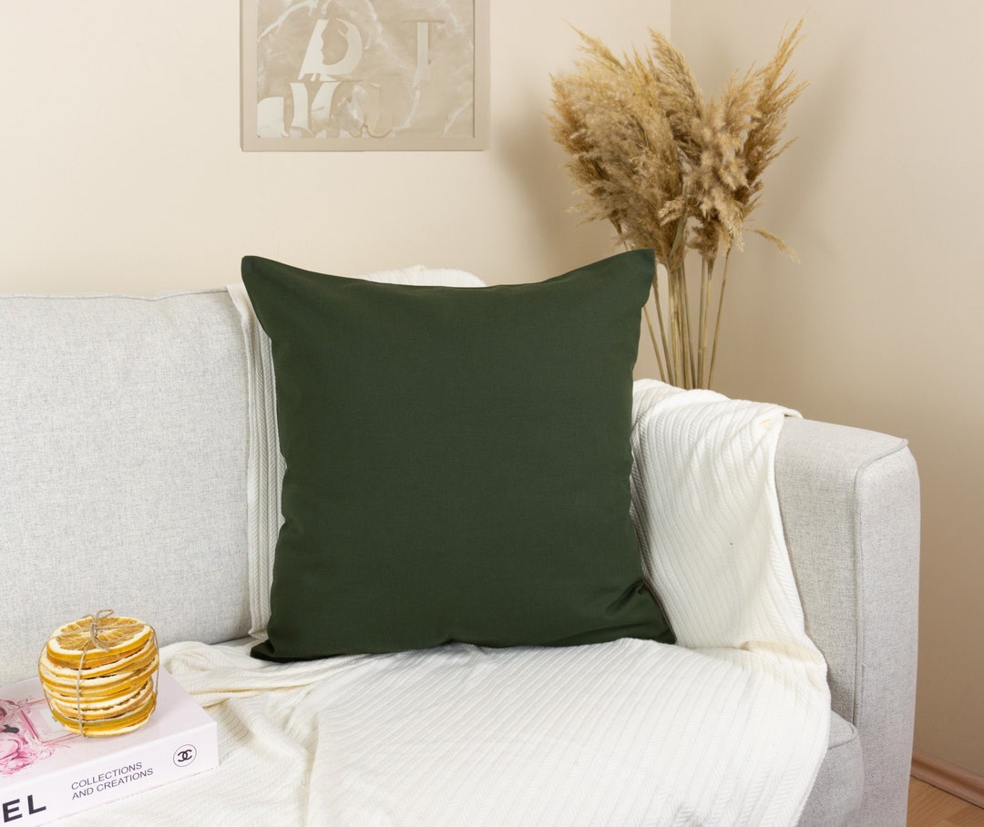 Natural Washed Linen Dark Green Pillow Cover Handmade Cotton Cushion