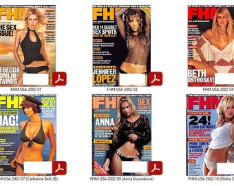 12 x FHM USA Magazines back issues 2000 & 2002 - PDF Digital Downloads