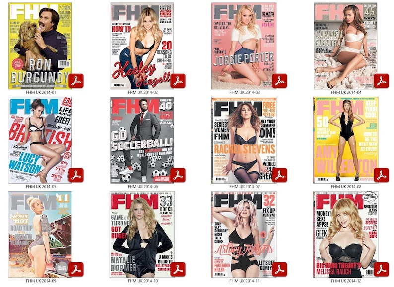 12 x FHM UK Magazines oude nummers 2014 PDF digitale downloads afbeelding 1