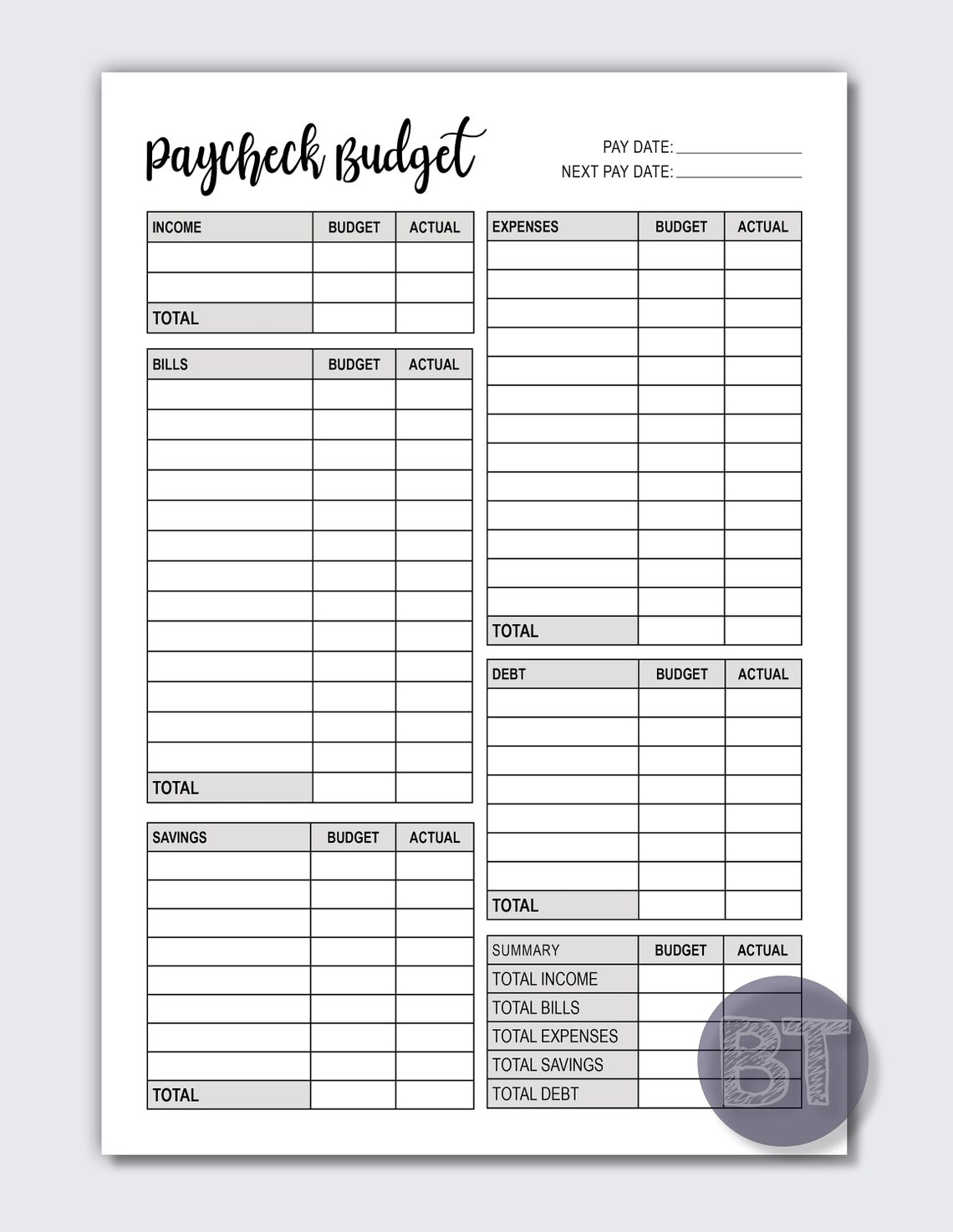 Paycheck Budget Overview Template Printable Paycheck Budget Etsy Paycheck Budget Overview Template Printable Paycheck Budget Etsy