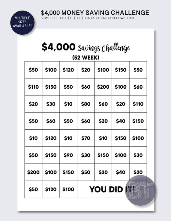Desafío de ahorro 4000, Desafío de ahorro de 52 semanas, Fondos de  amortización, Rastreador de efectivo de ahorro, Ahorro de dinero semanal -   México