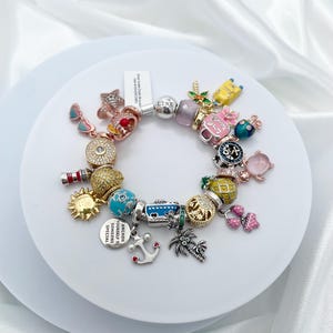 Linx Silver Snake Chain Bracelet with Cruise Travel and Vacation Themed Charms