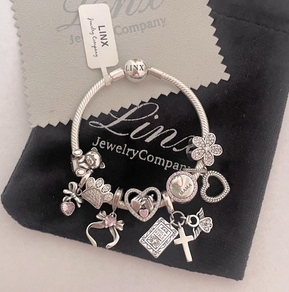 Linx Silver Snake Chain Bracelet With Religious Mama Themed Charms