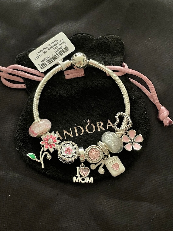 Pandora Bracelet With Pink Mom Themed Charms Etsy Ireland