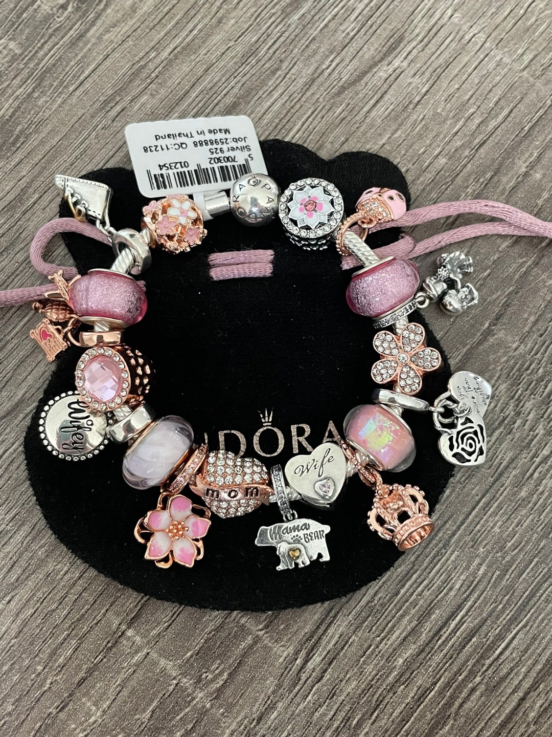 Pandora Bracelet With Pink and Rose Gold Character Themed Charms 