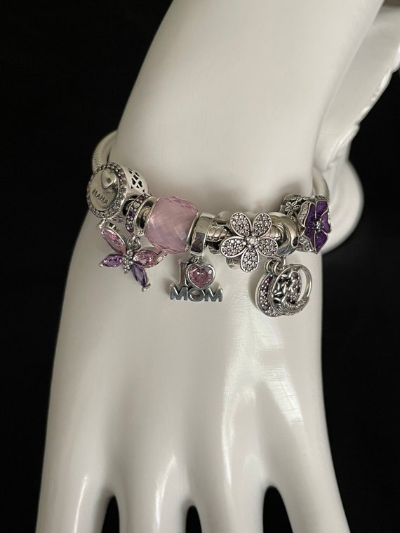 Pandora Bracelet With Pink Themed Charms 