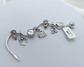 Sterling Silver Snake Chain Charm Bracelet: Mom, Daughter & Son Charms