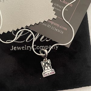 22 inch Silver Necklace with French Bulldog Frenchie Dog Frenchie Mama Charm 925 sterling silver