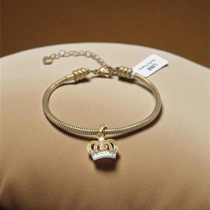 Linx Yellow Gold Bracelet with Quinceanera 15th Birthday Crown Dangle Charm
