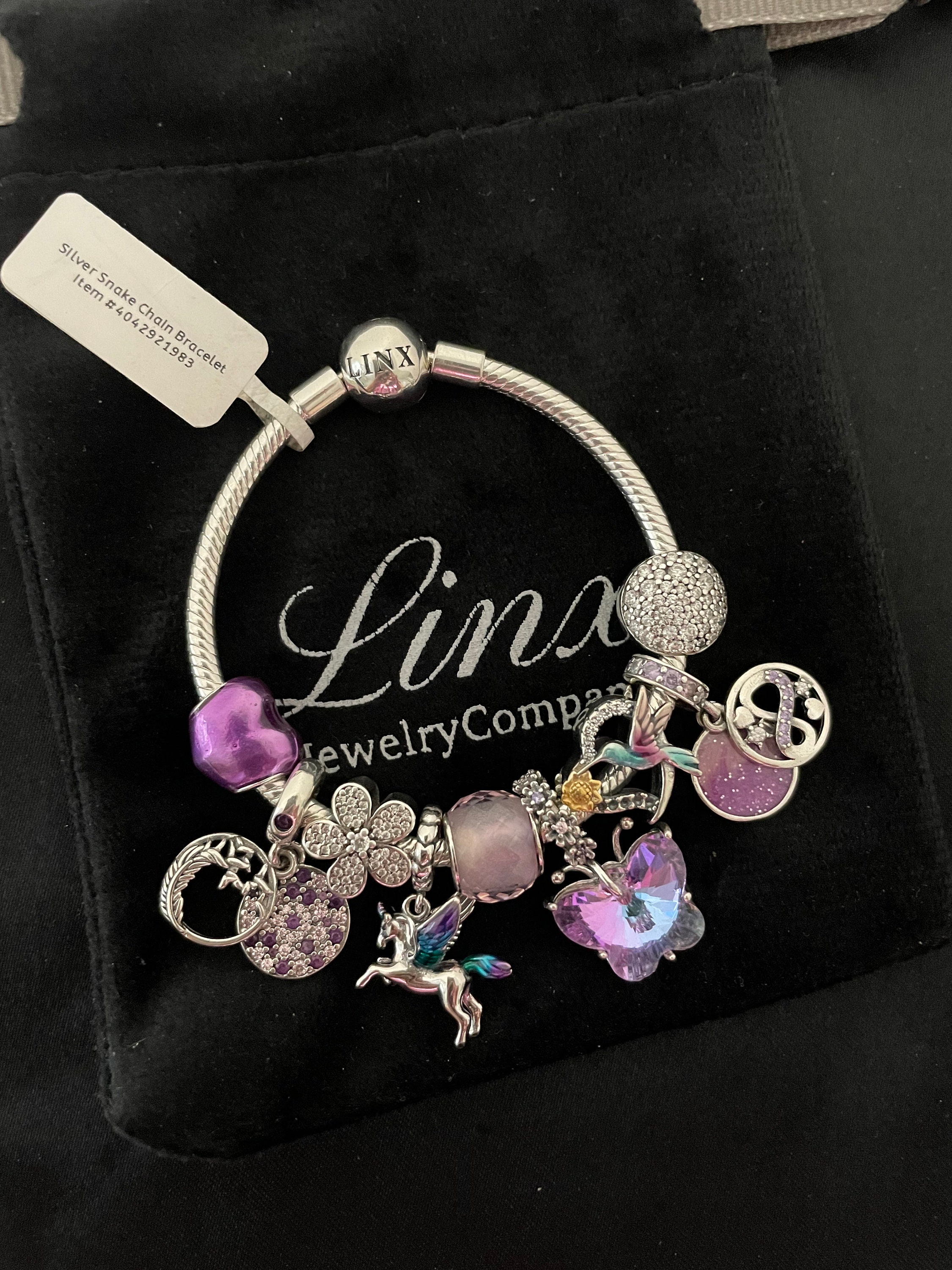 Linx Snake Chain Bracelet With Purple Themed Charms - Etsy